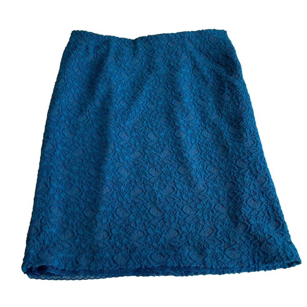 Moulinette Soeurs Anthropologie Lace Pencil Skirt Size 12 Peacock Blue Midi